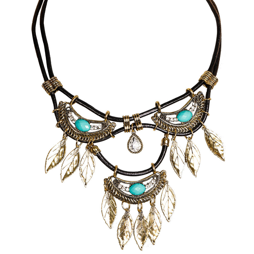 Bohemian Leaf Multilayer Tassel Necklace