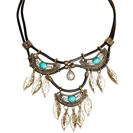 Bohemian Leaf Multilayer Tassel Necklace
