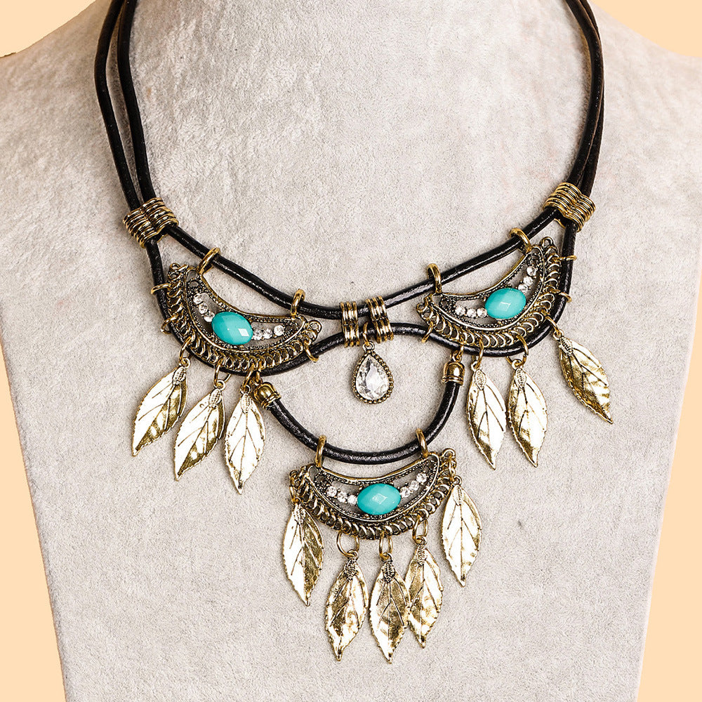 Bohemian Leaf Multilayer Tassel Necklace