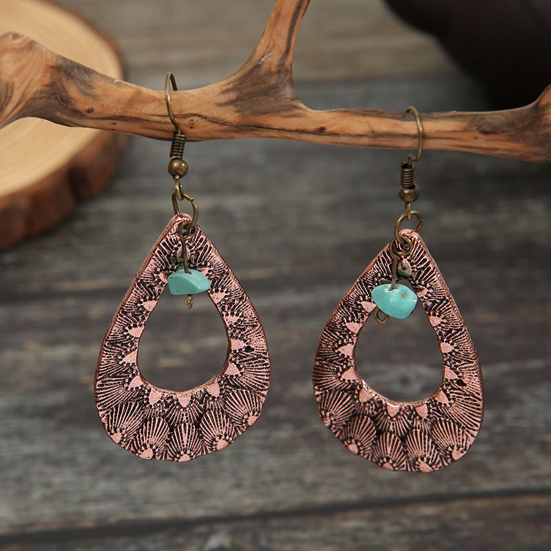 Bohemian Metal Turquoise Red Brass Earrings