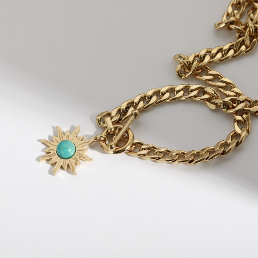 Bohemian Sunflower Turquoise Pendant