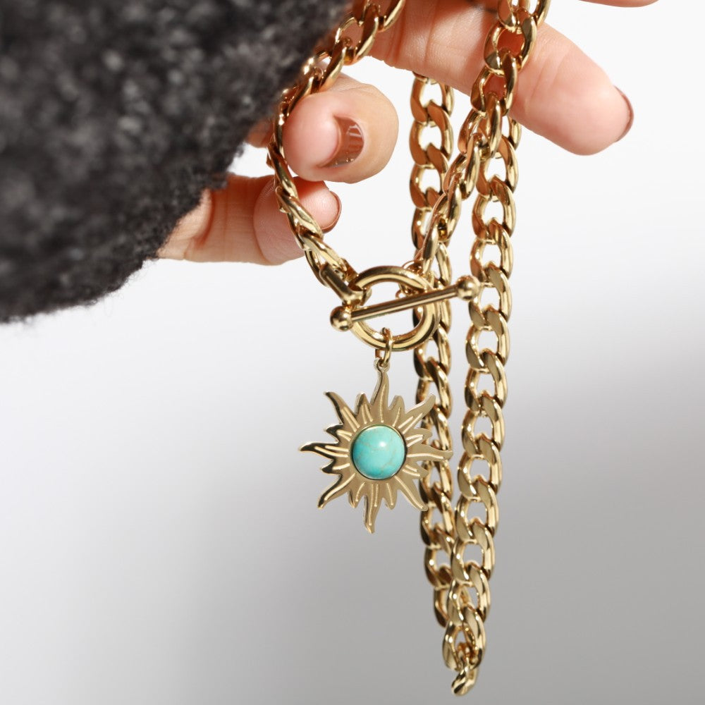 Bohemian Sunflower Turquoise Pendant