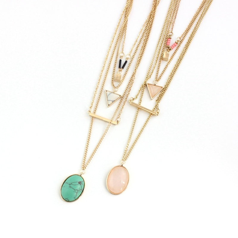 Bohemian Turquoise Powder Stone Inlaid Necklace