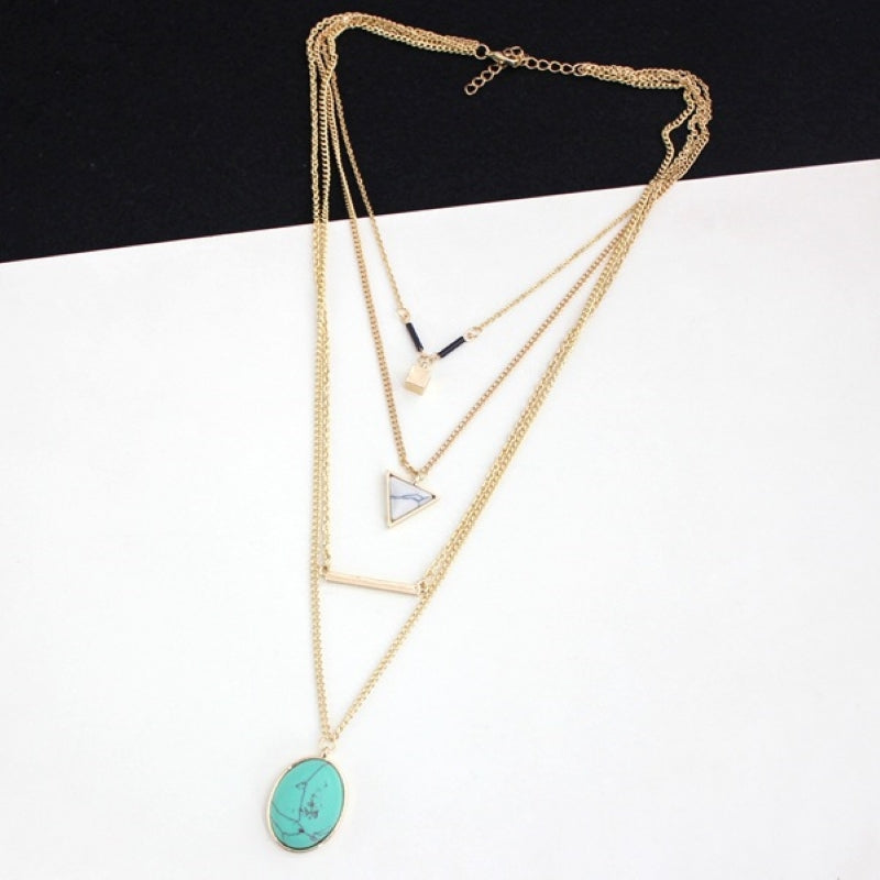 Bohemian Turquoise Powder Stone Inlaid Necklace