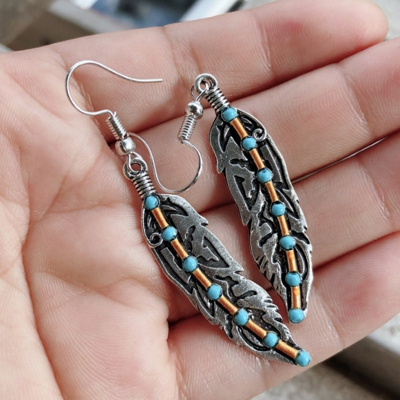 Bohemian Turquoise Feather Earrings