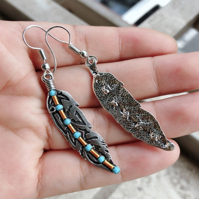 Bohemian Turquoise Feather Earrings