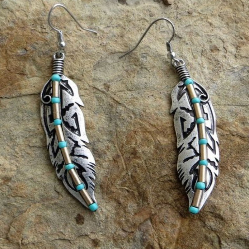 Bohemian Turquoise Feather Earrings