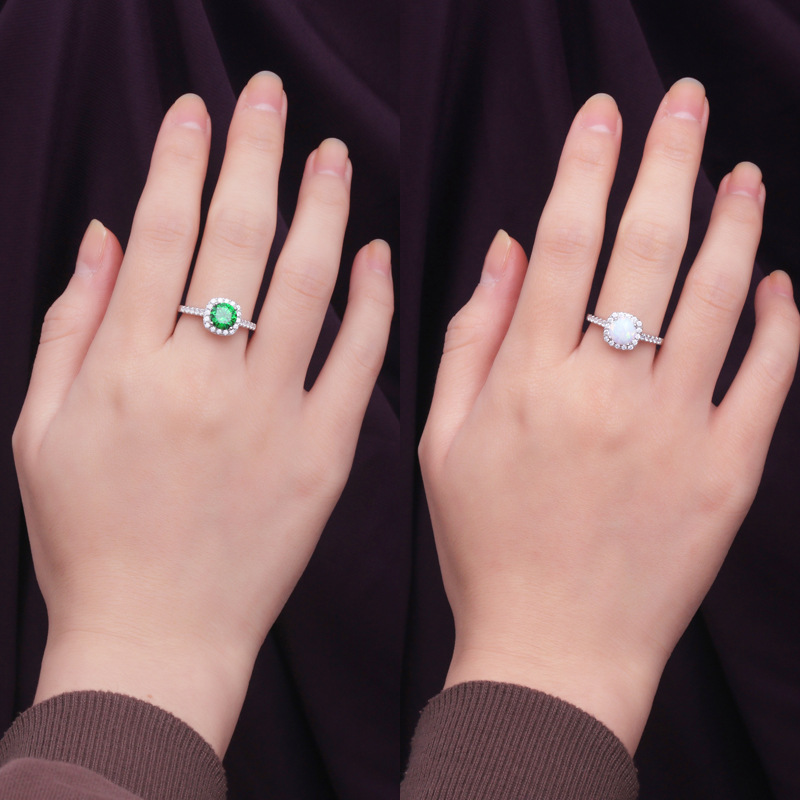 Halo Opal Round Cut Sterling Silver Ring-TL-Juri Elle