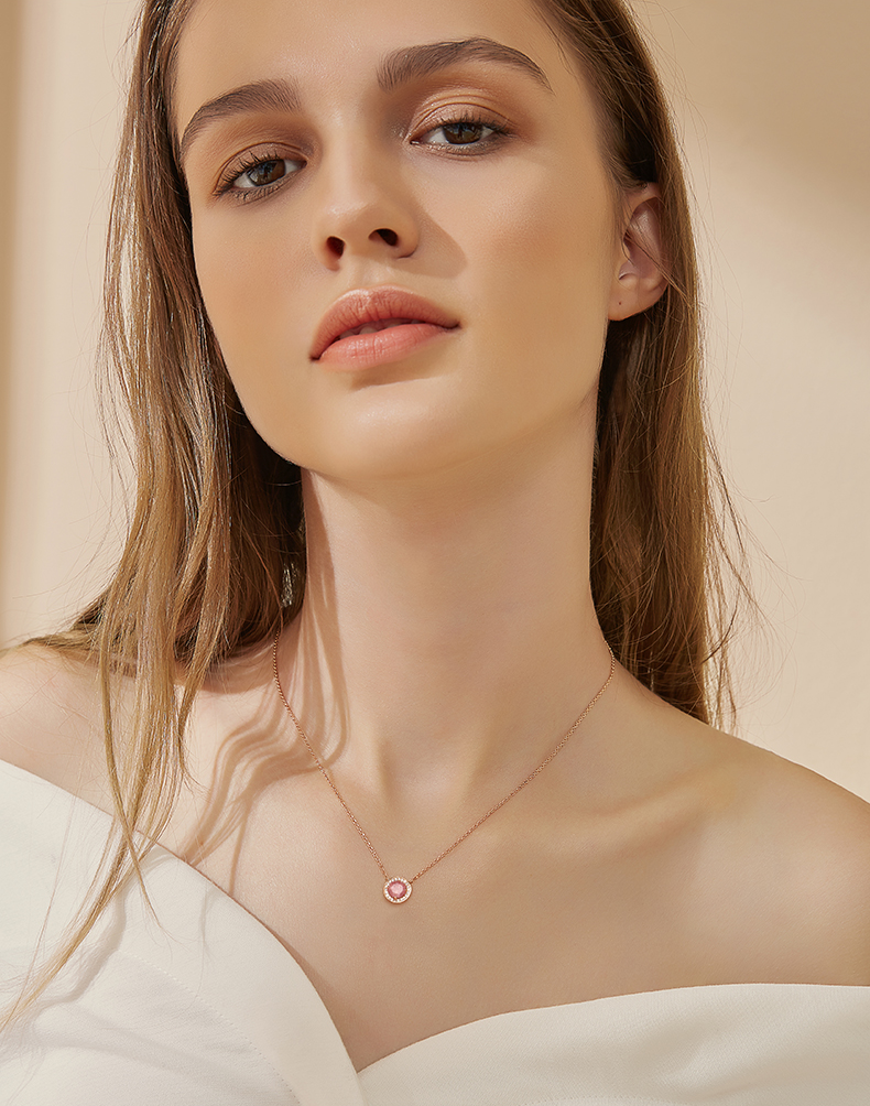 Tear Ice Flower Round Cut Silver Plated 14K Rose Gold Necklace