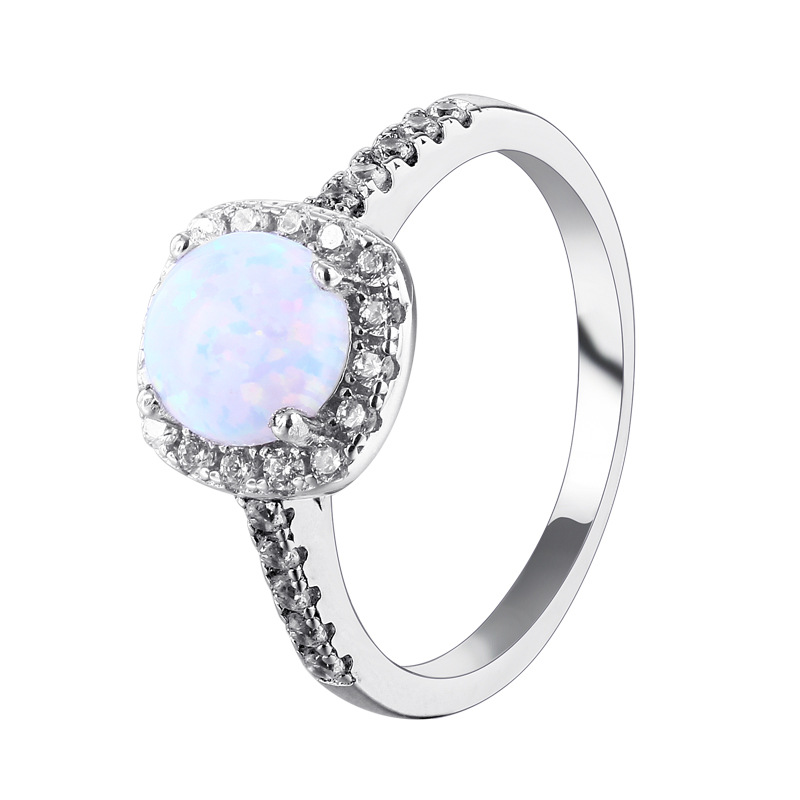 Halo Opal Round Cut Sterling Silver Ring-TL-Juri Elle