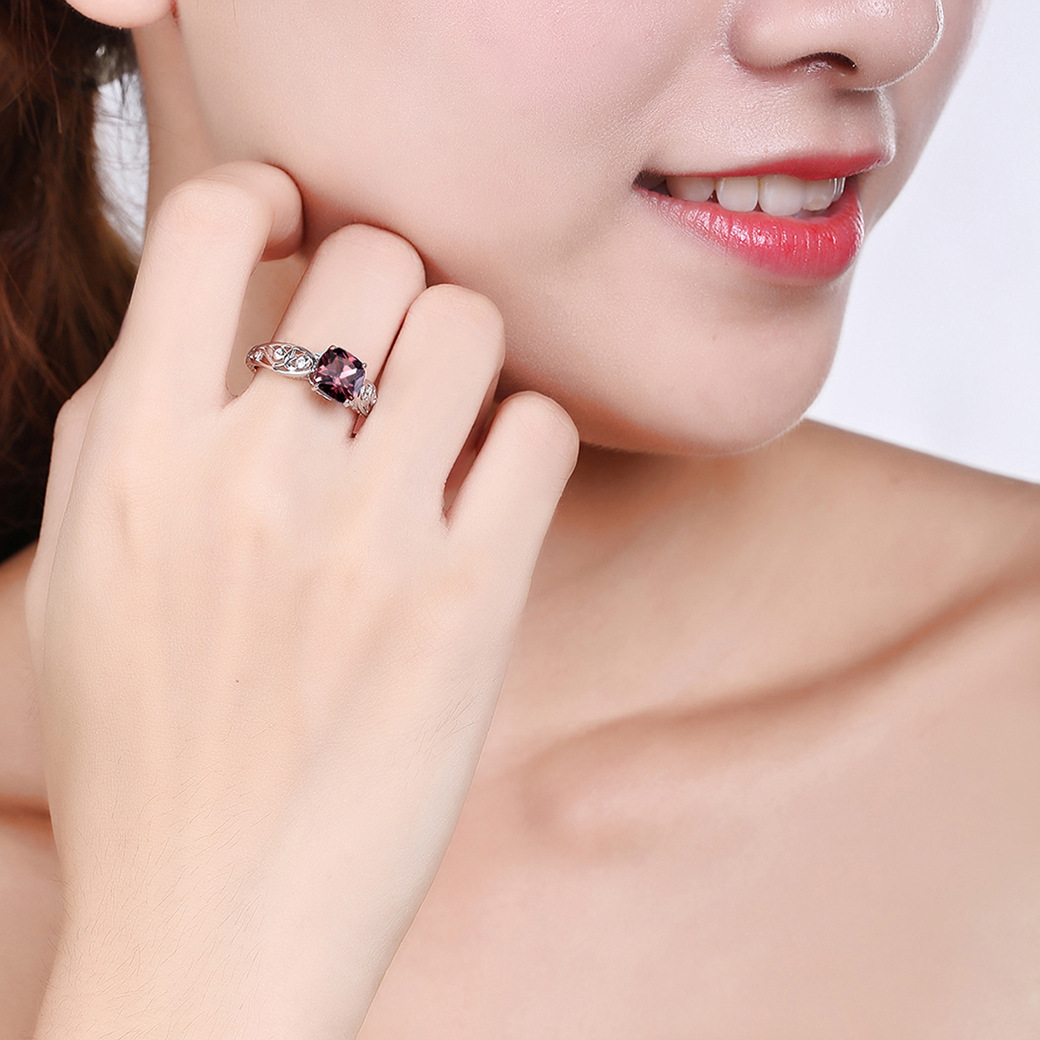 Flower Cushion Cut Sterling Silver Ring-ZX-Juri Elle