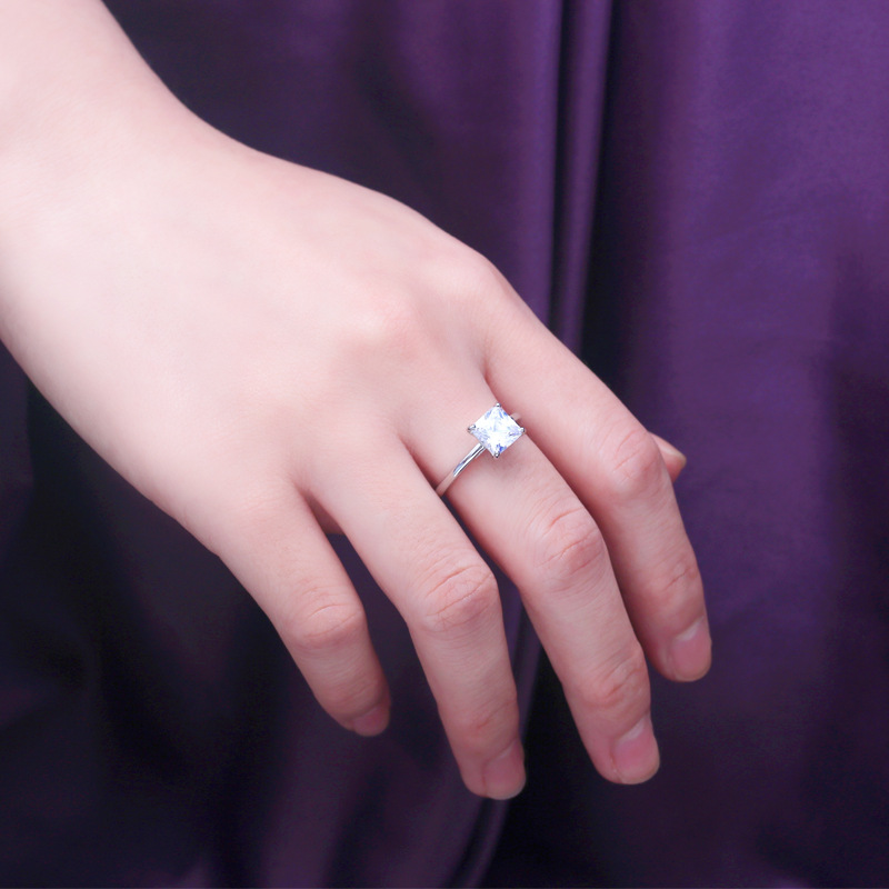Solitaire Princess Cut Sterling Silver Ring-TL-Juri Elle