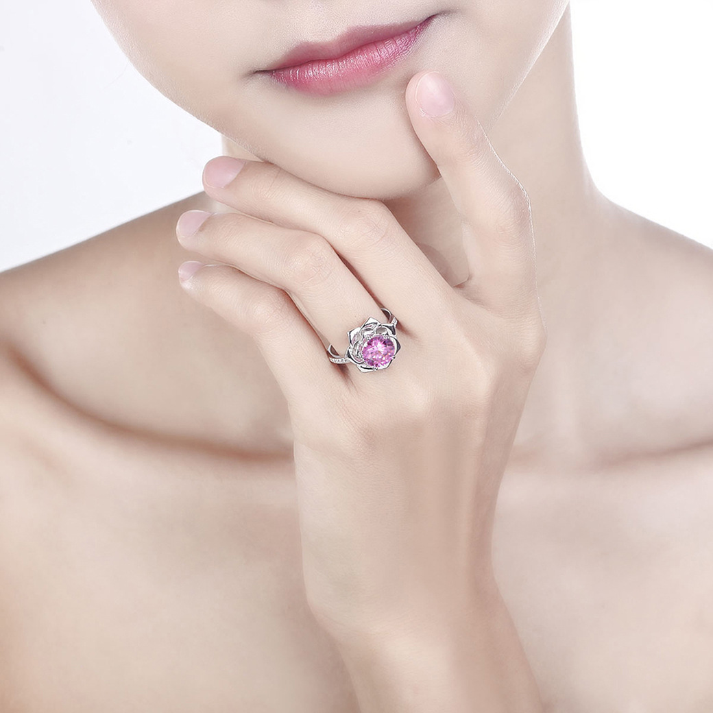 Flower Round Cut Sterling Silver Ring-ZX-Juri Elle
