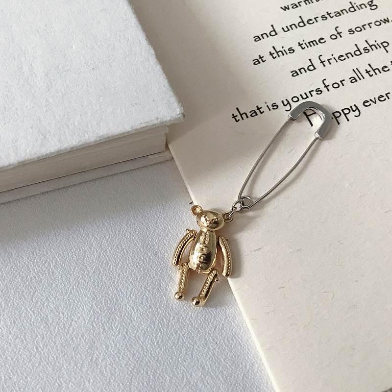 Personality Bear Sterling Silver Plated Gold Earring