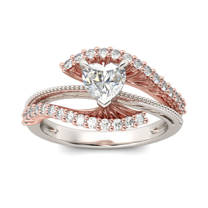 Bead Two Tone Heart Cut Sterling Silver Ring-JE-Juri Elle