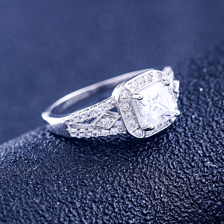 Halo Princess Cut Sterling Silver Ring-TL-Juri Elle