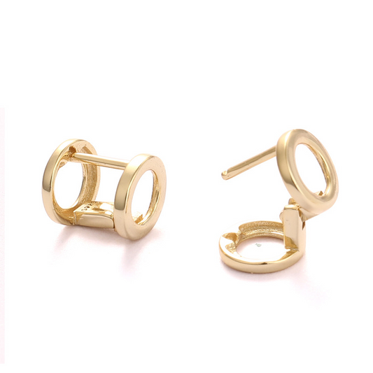 Cylindrical Hourglass Sterling Silver Plated Gold Earring