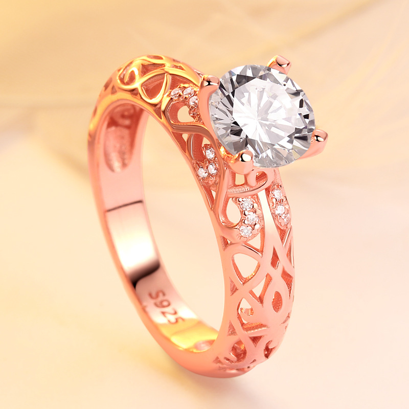 Rose Gold Round Cut Sterling Silver Ring-TL-Juri Elle