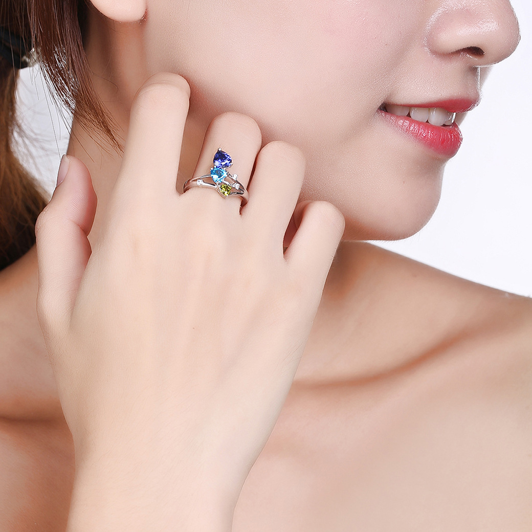 Three Heart Cut Sterling Silver Ring-ZX-Juri Elle