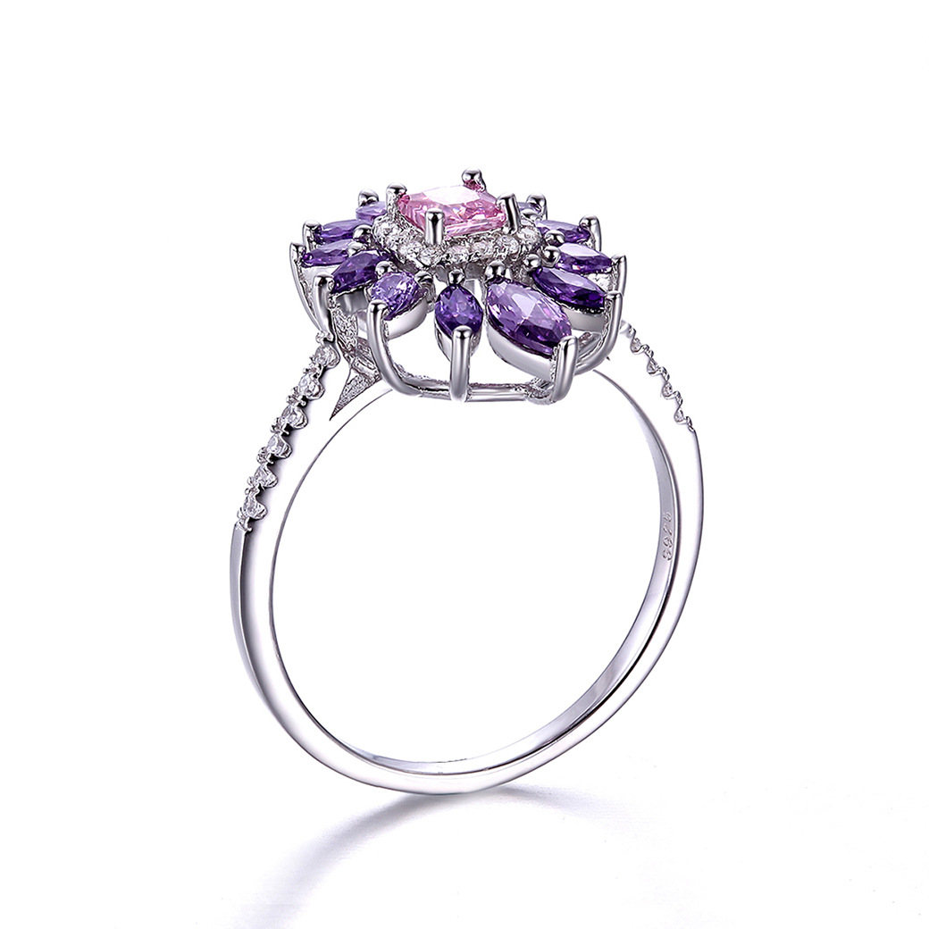 Flower Princess Cut Sterling Silver Ring-ZX-Juri Elle
