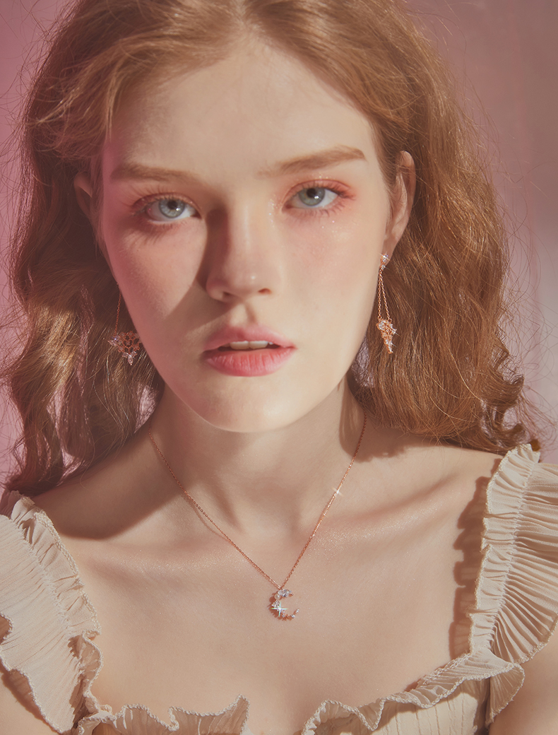 Moonlight Tune Round Princess Pear Marquise Cut Collier en argent sterling plaqué or rose 14 carats