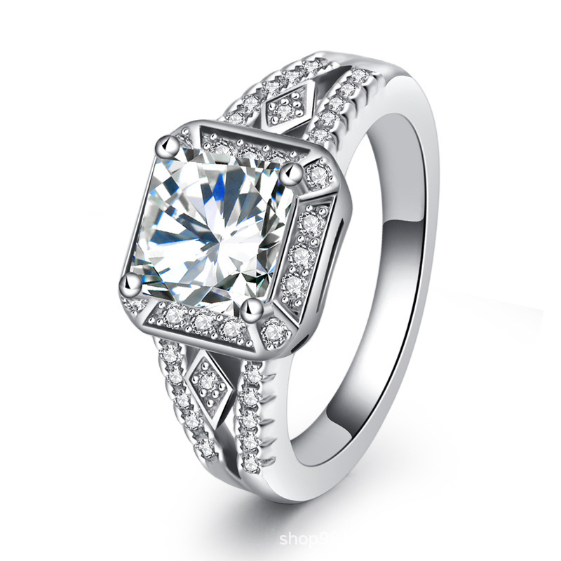 Halo Princess Cut Sterling Silver Ring-TL-Juri Elle