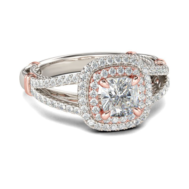 Double Halo Cushion Cut Sterling Silver Ring-JE-Juri Elle