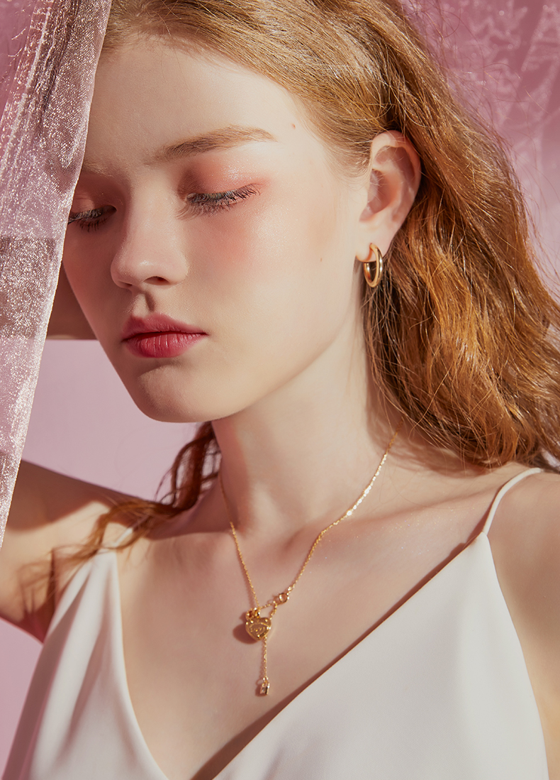 Unlock Love Round Cut Sterling Silver Plated 14K Gold Necklace