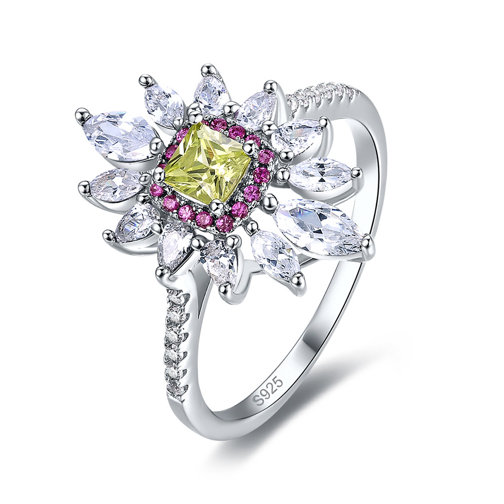 Flower Princess Cut Sterling Silver Ring-ZX-Juri Elle