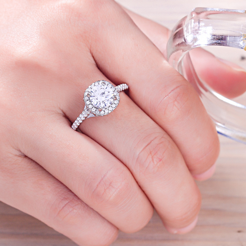Halo Round Cut Sterling Silver Ring-TL-Juri Elle