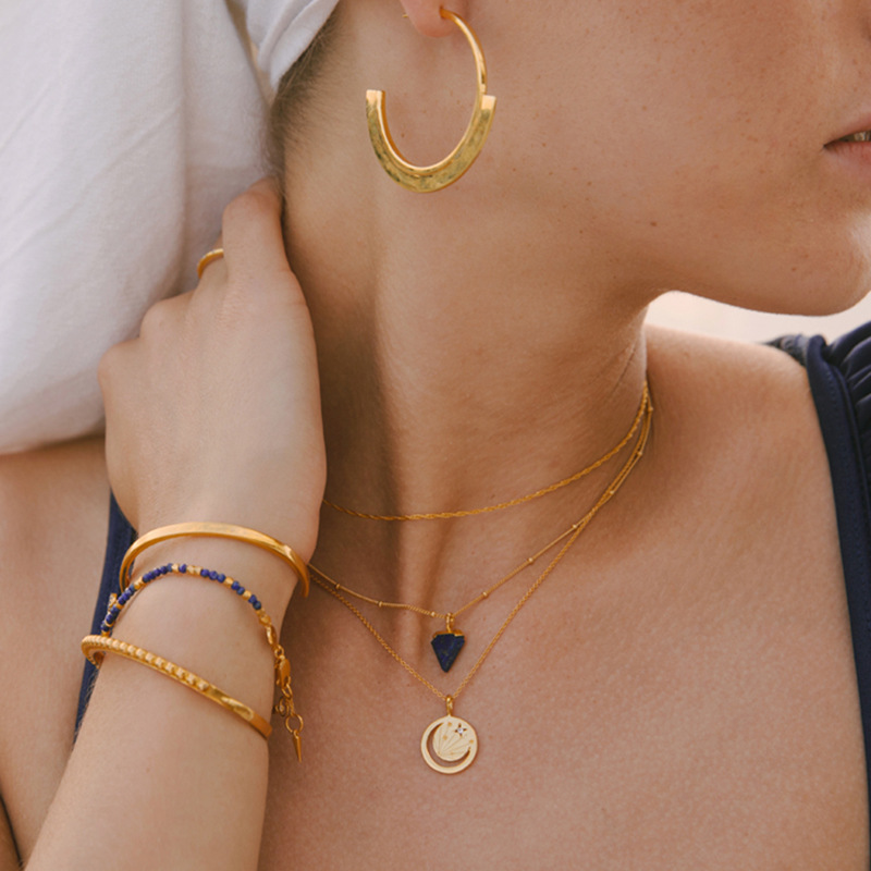 Hollow Light Round Cut Sterling Silver Plated Gold Necklace