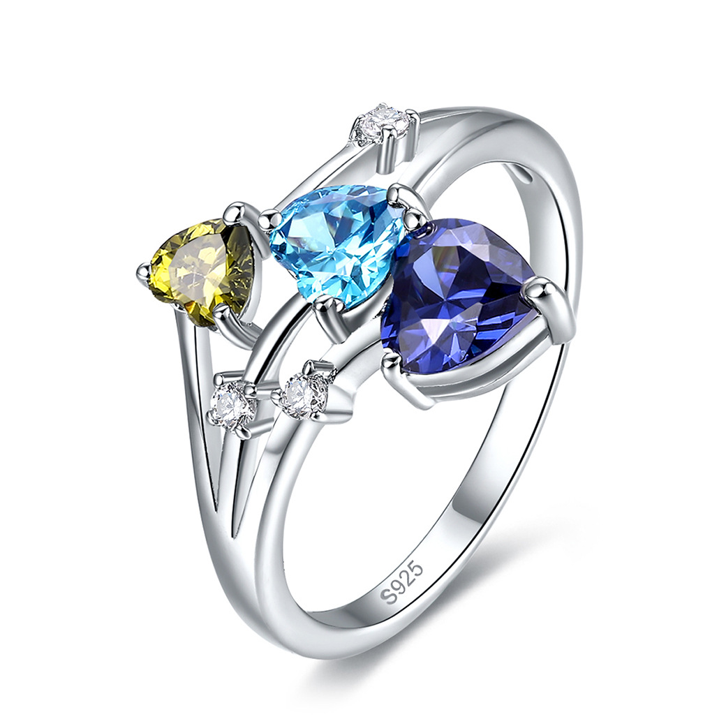 Three Heart Cut Sterling Silver Ring-ZX-Juri Elle