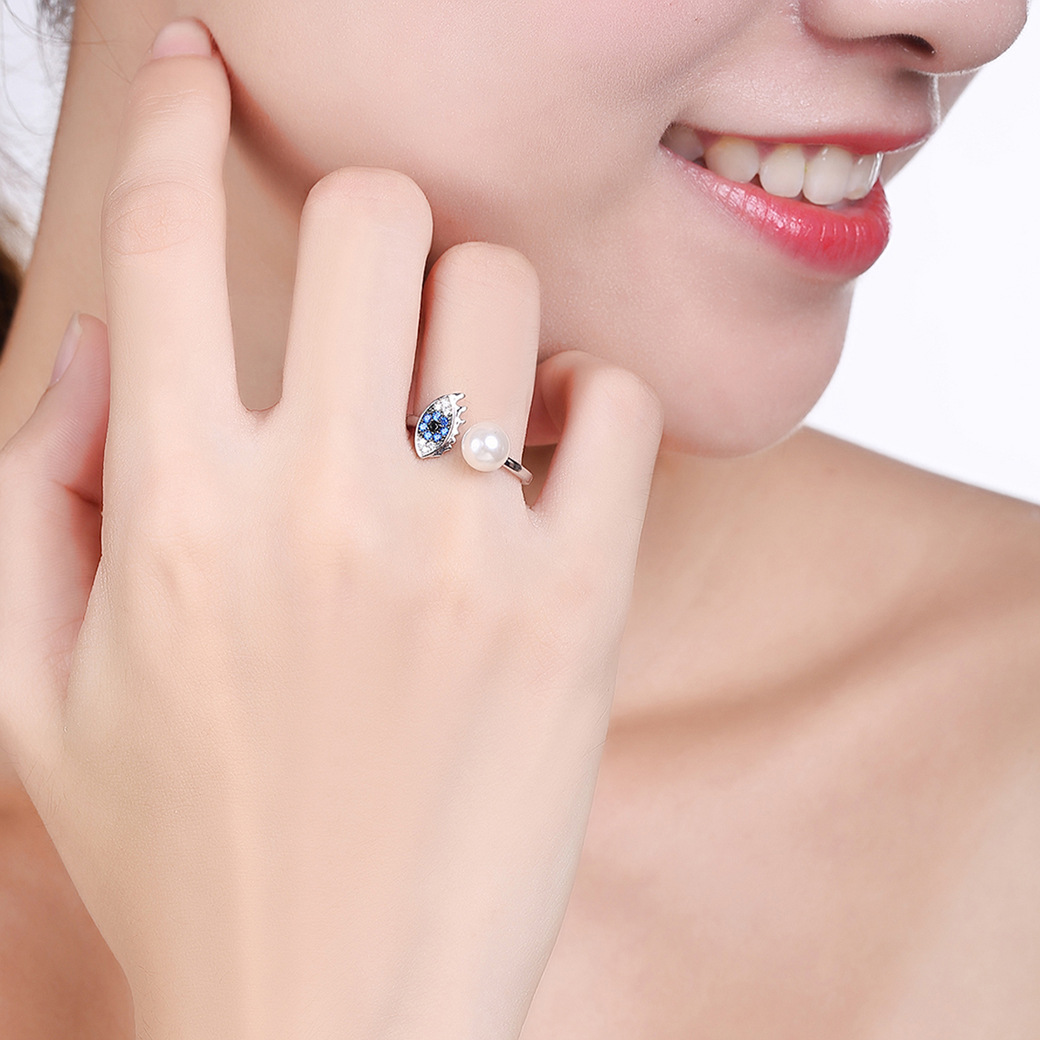 Pearl Round Cut Sterling Silver Ring-ZX-Juri Elle