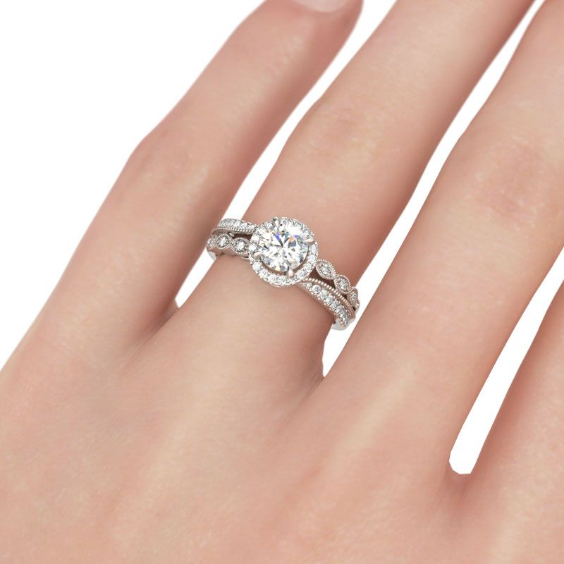 Beaded Halo Round Cut Sterling Silver Ring-JE-Juri Elle