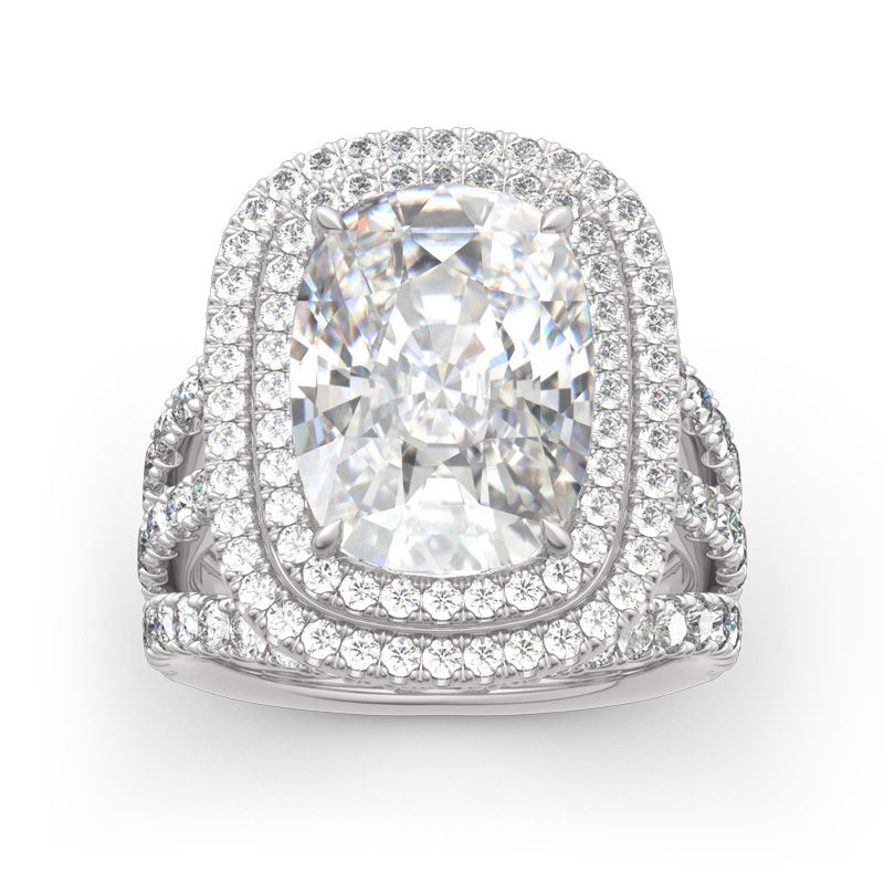 Double Halo Cushion Cut Sterling Silver Ring-JE-Juri Elle