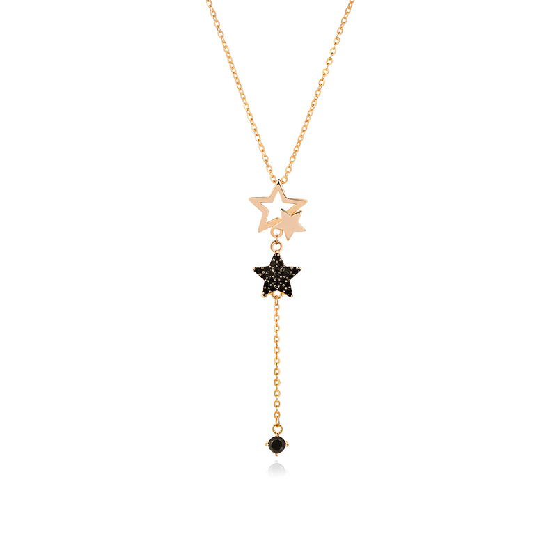 Picking Stars For You Round Cut Sterling Silver Plated 14K Rose Gold Necklace