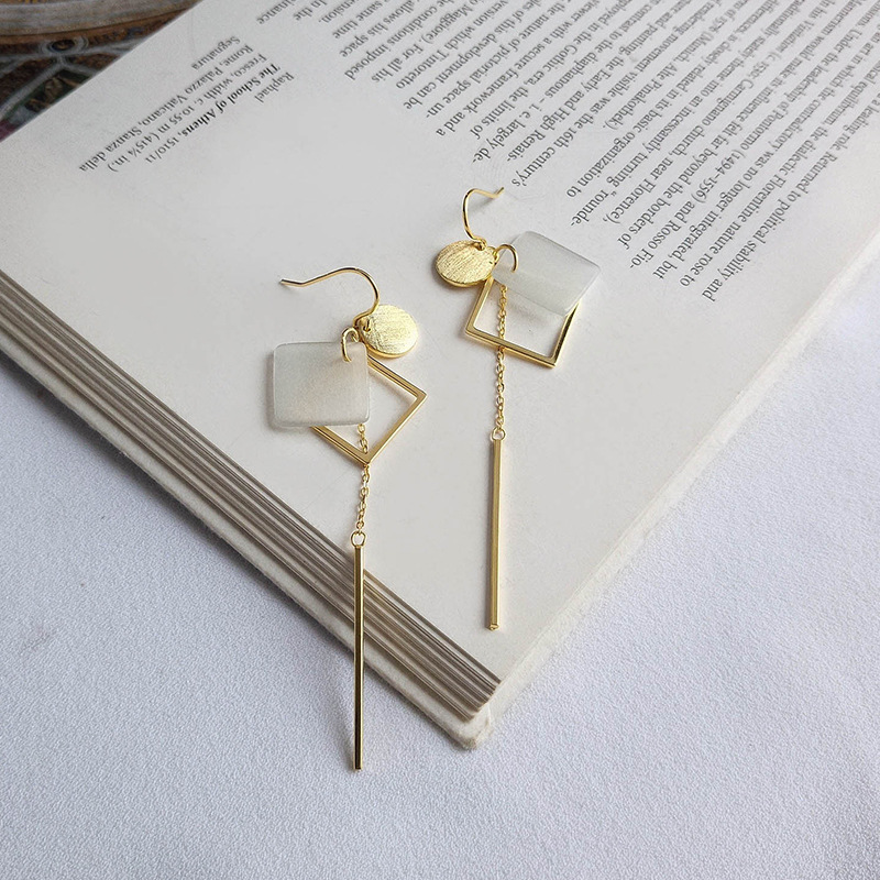 Sweet Geometric Pendant Opal Sterling Silver Plated Gold Earring