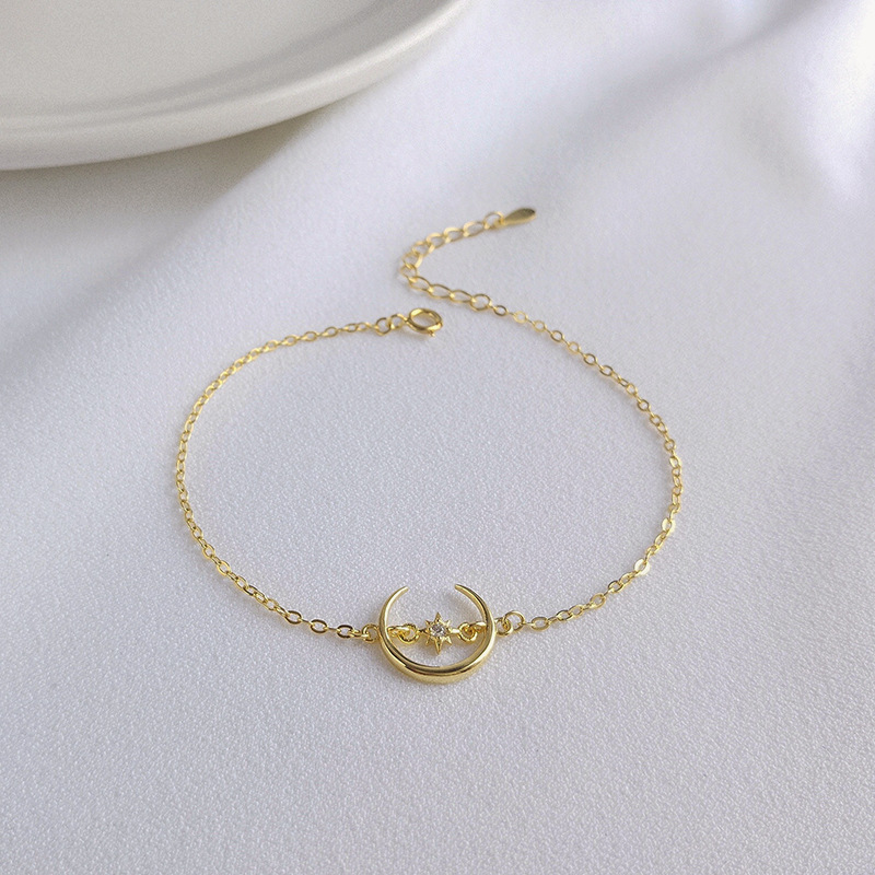 Elegant Crescent Round Cut Sterling Silver Plated Gold Bracelet