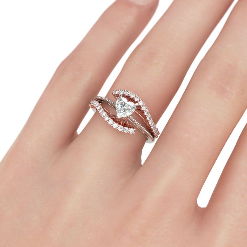 Bead Two Tone Heart Cut Sterling Silver Ring-JE-Juri Elle