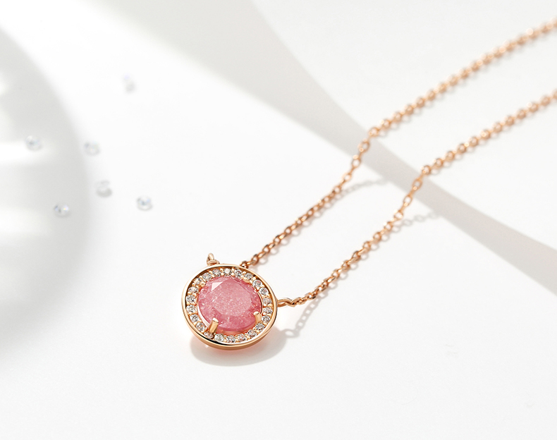 Tear Ice Flower Round Cut Silver Plated 14K Rose Gold Necklace