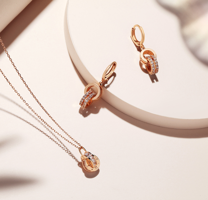 Romantic Lover Knot Baguette Cut Silver Plated 14K Rose Gold Necklace