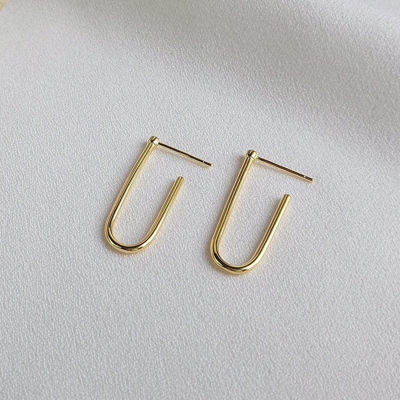 Simple Geometry Sterling Silver Plated Gold Stud Earring