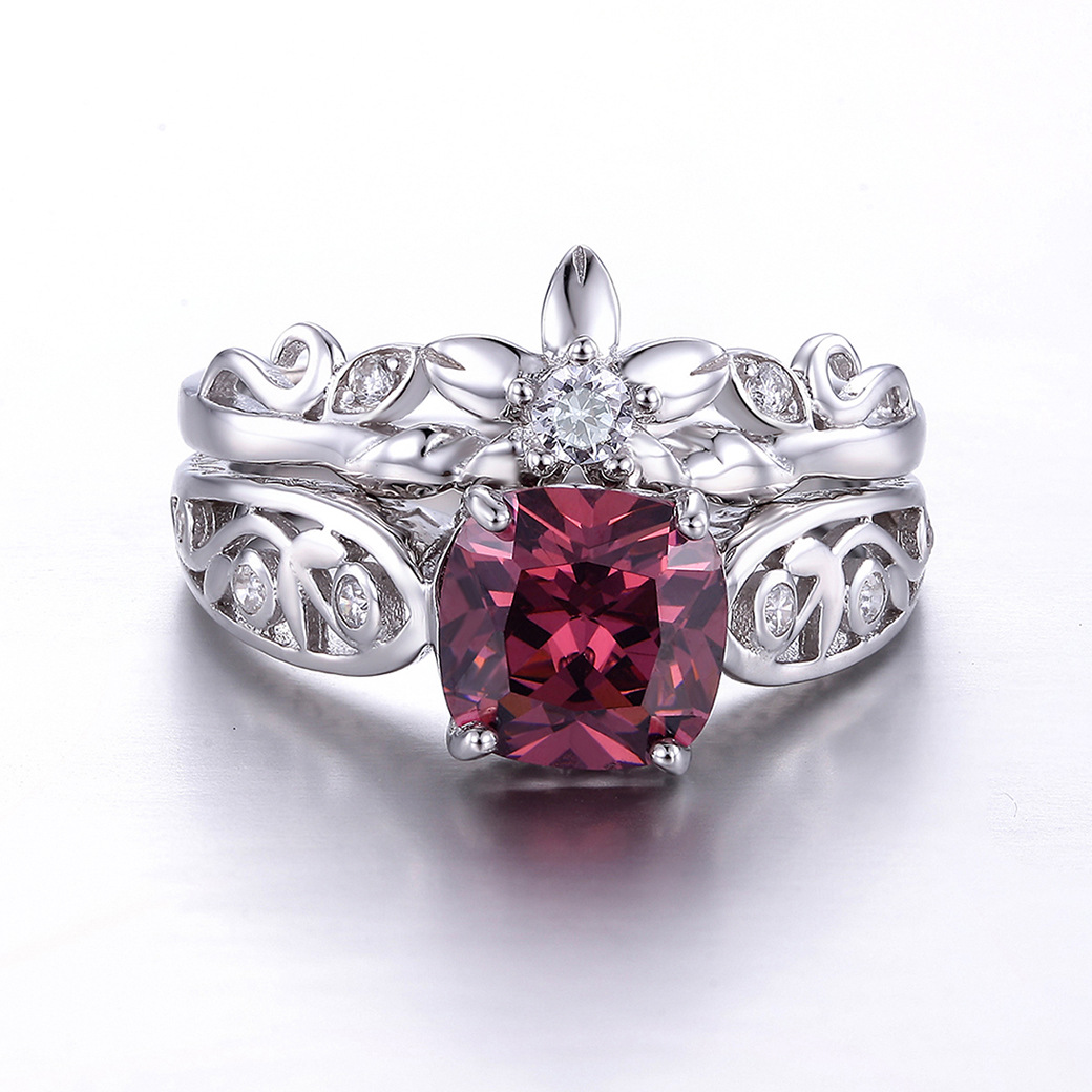 Flower Cushion Cut Sterling Silver Ring-ZX-Juri Elle
