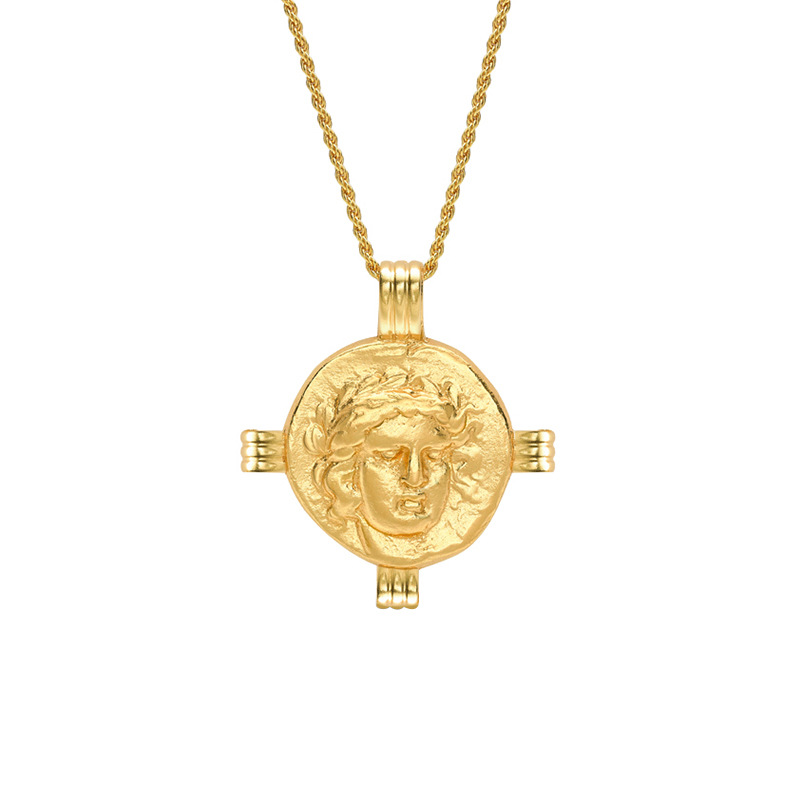Collier Doré Portrait Rond Argent Massif Plaqué Or