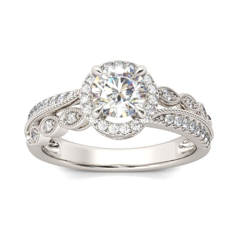 Beaded Halo Round Cut Sterling Silver Ring-JE-Juri Elle