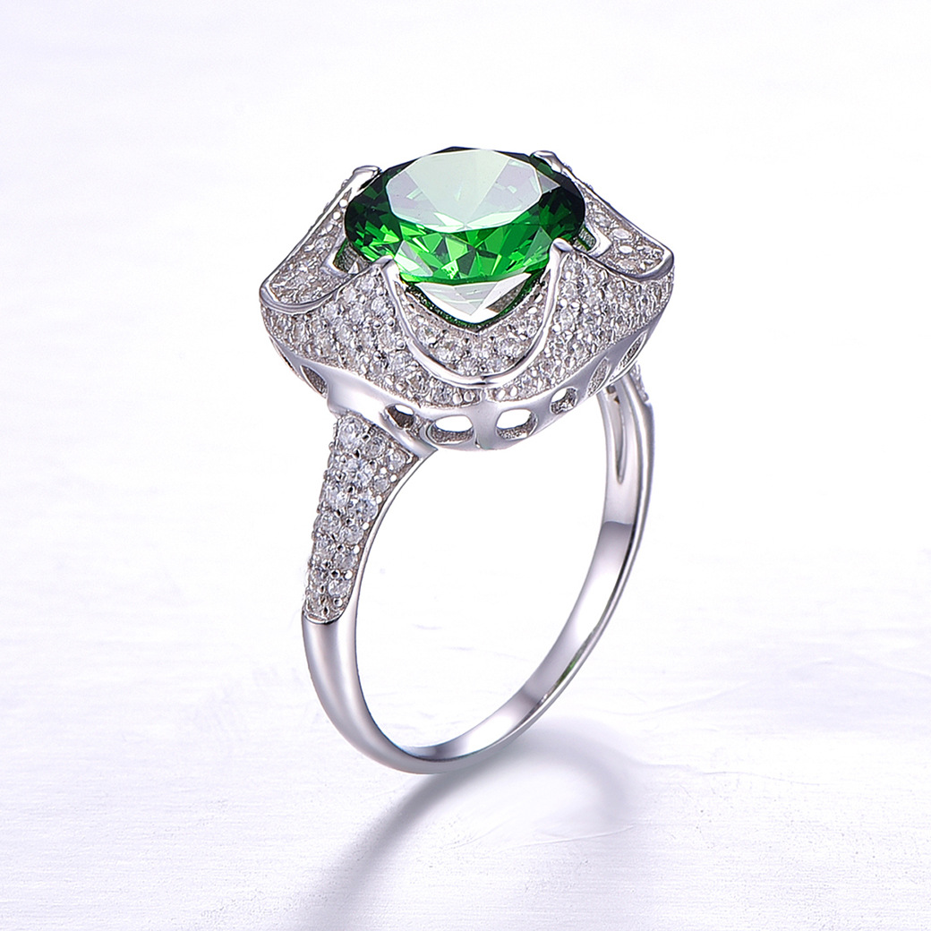 Flower Round Cut Sterling Silver Ring-ZX-Juri Elle