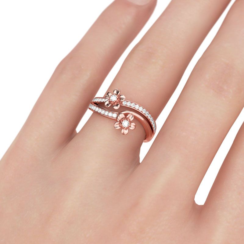 Rose Gold Tone Flower Round Cut Sterling Silver Ring-JE-Juri Elle