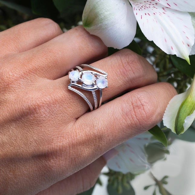 Moonstone Ring - Triple Lights-MM-Juri Elle