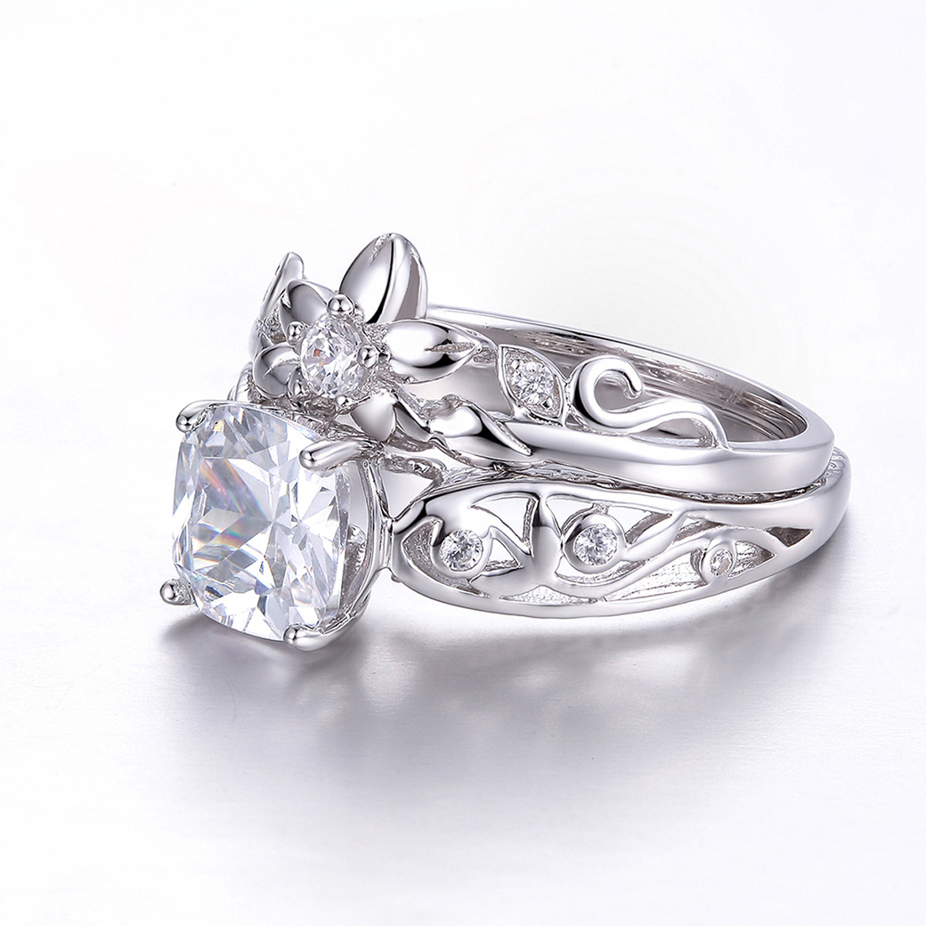 Flower Cushion Cut Sterling Silver Ring-ZX-Juri Elle
