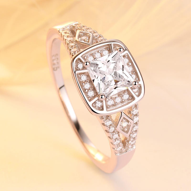 Halo Princess Cut Sterling Silver Ring-TL-Juri Elle